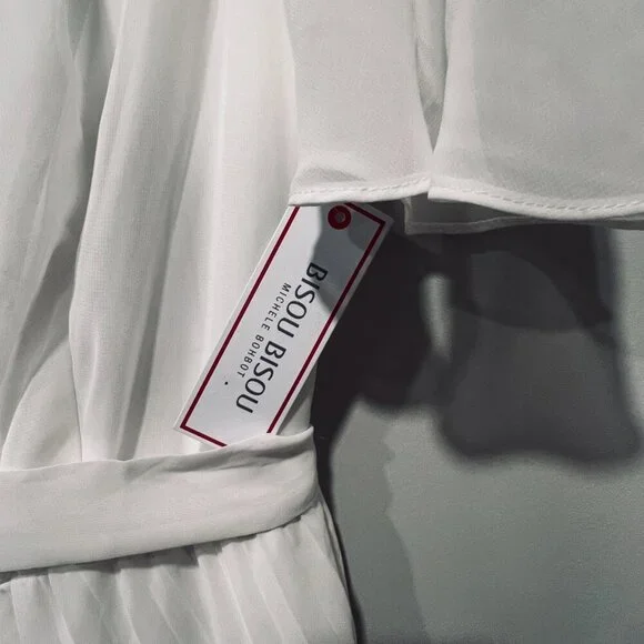 BISOU BISOU Off White Chiffon Off shoulder Pleated bottom Maxi long formal dress - Picture 2 of 7